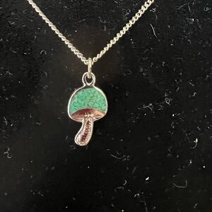 17” Dainty Genuine Turquoise Mushroom Pendant